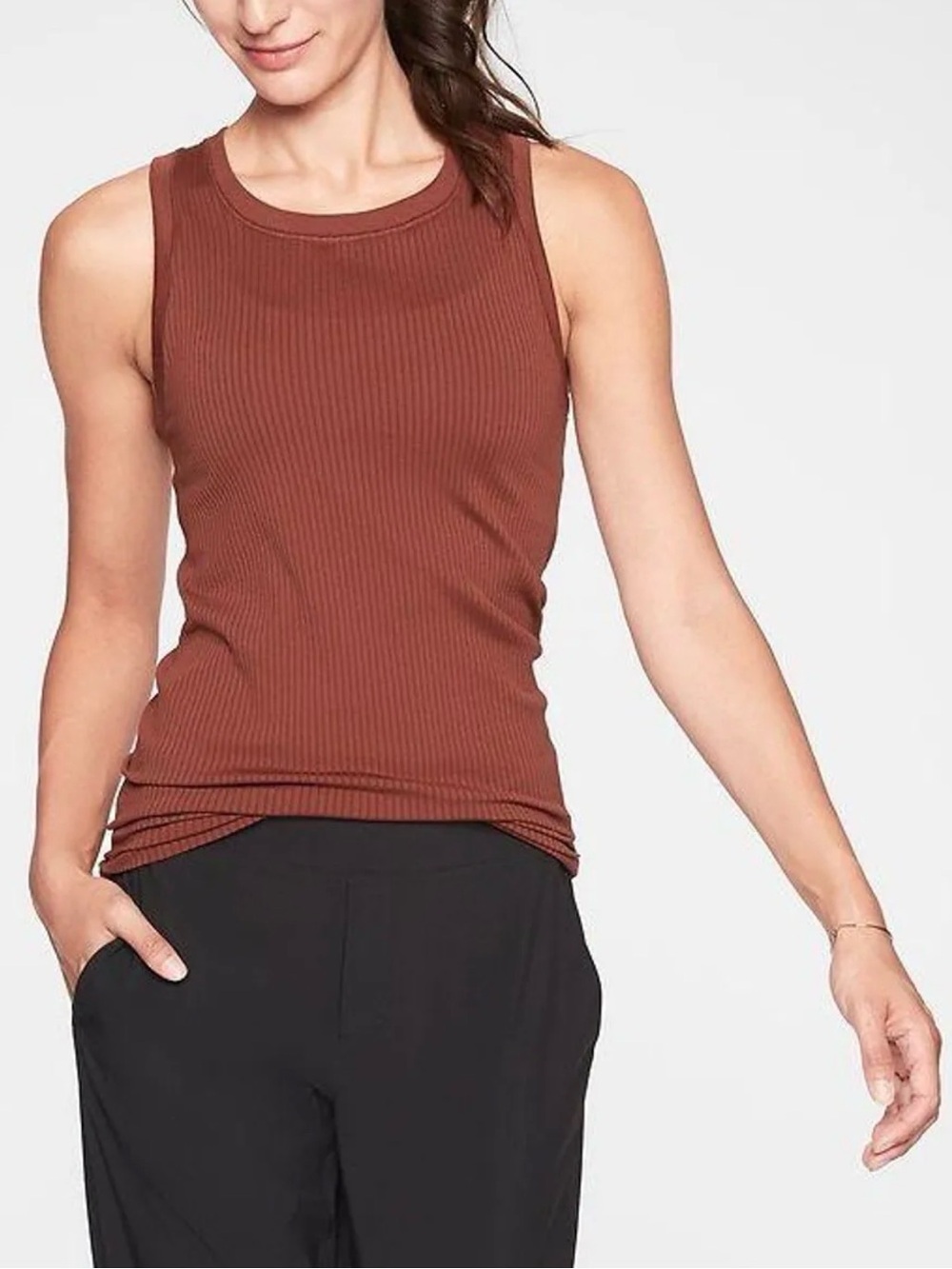 Athleta Rust Brown ribbed crewneck sleeveless long tank top size S